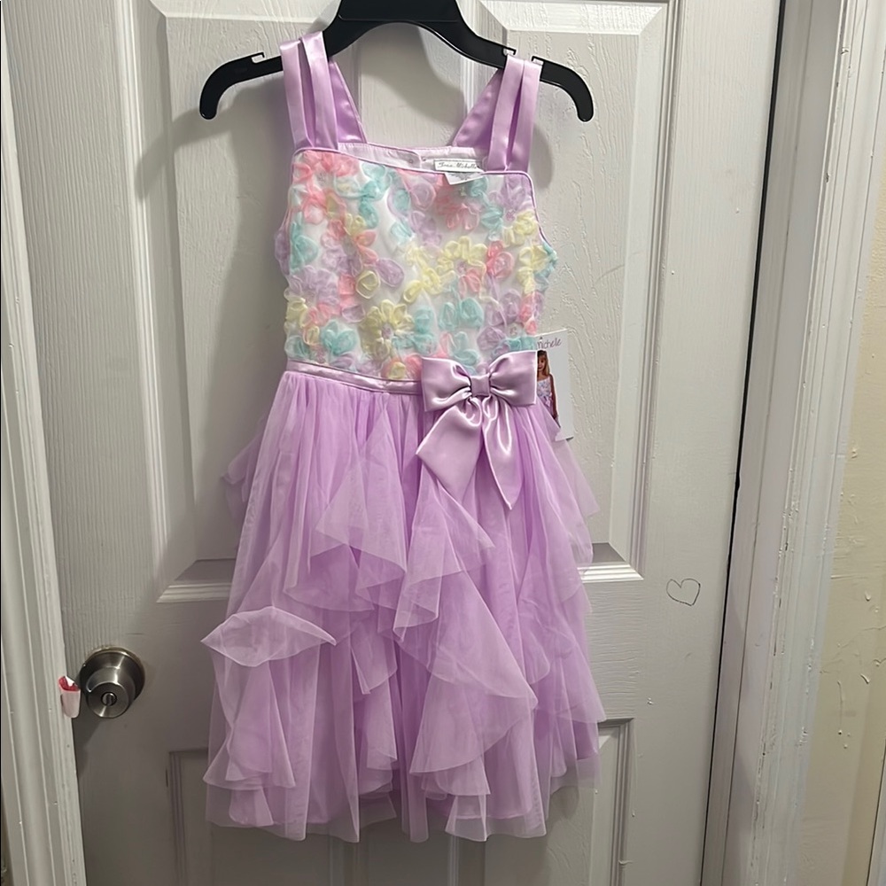 Girls' Pastel Floral Dress with Lavender Skirt